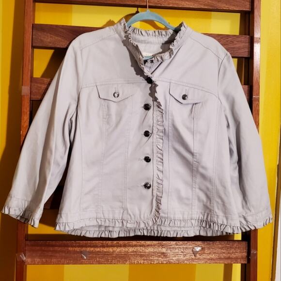 Sandro Grey Ruffle Jacket, Sz XL - Picture 1 of 9